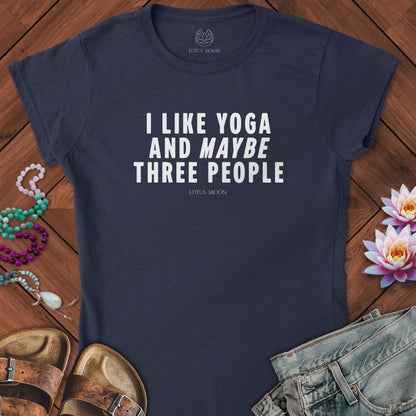 I Like Yoga Text Fitted Tee Navy