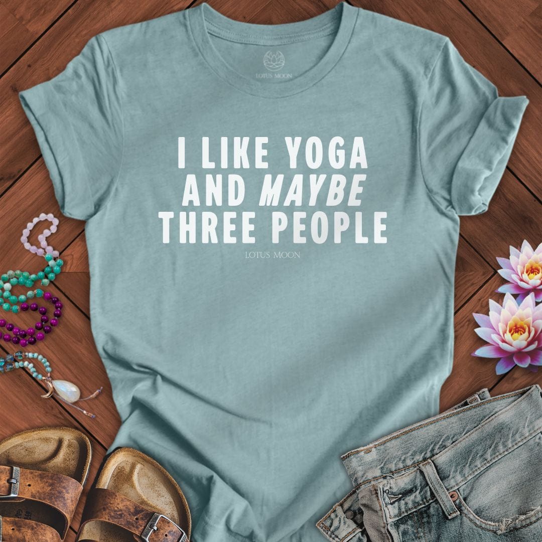 I Like Yoga Text Tee Heather Blue Lagoon