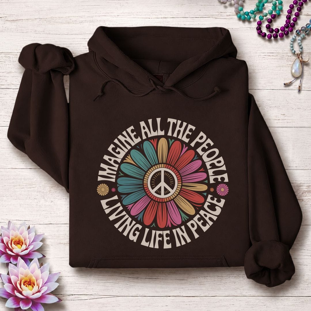 Printify Hoodie Imagine Peace Hoodie Dark Chocolate / S