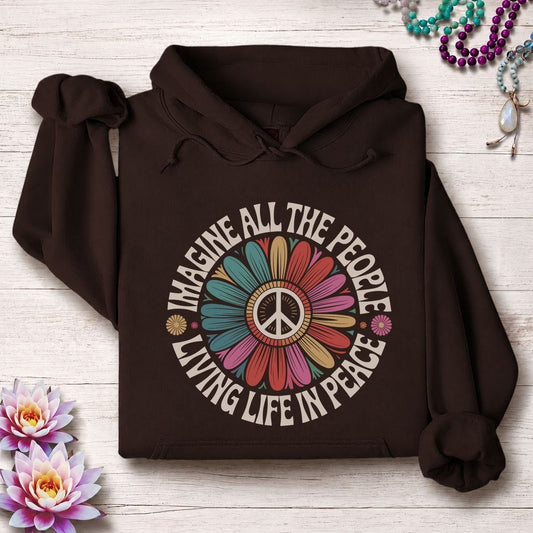 Imagine Peace Hoodie Dark Chocolate
