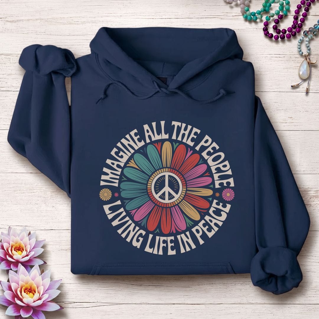 Printify Hoodie Imagine Peace Hoodie Navy / S