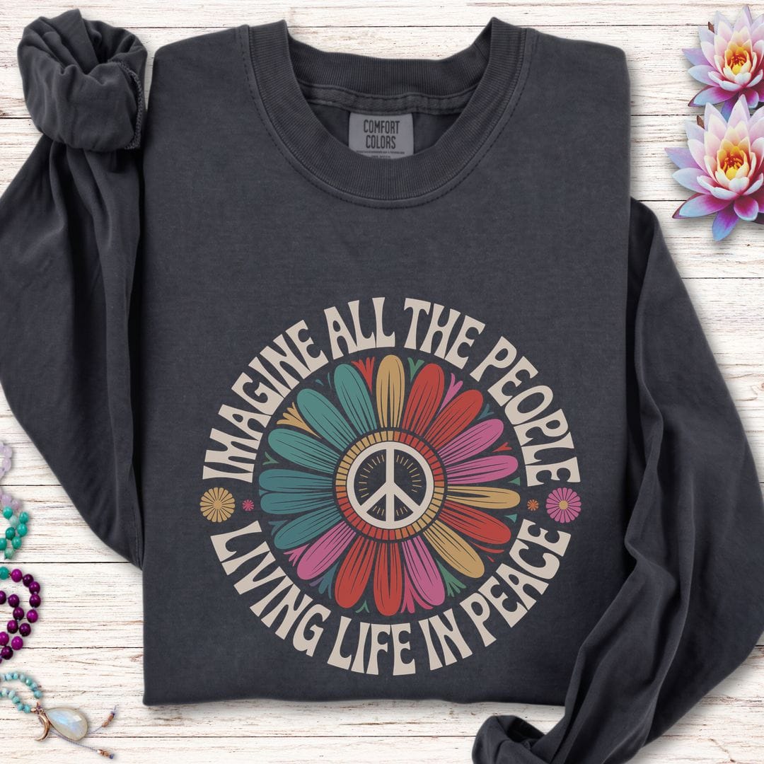 Printify Long-sleeve Imagine Peace Long Sleeve Tee Graphite / S