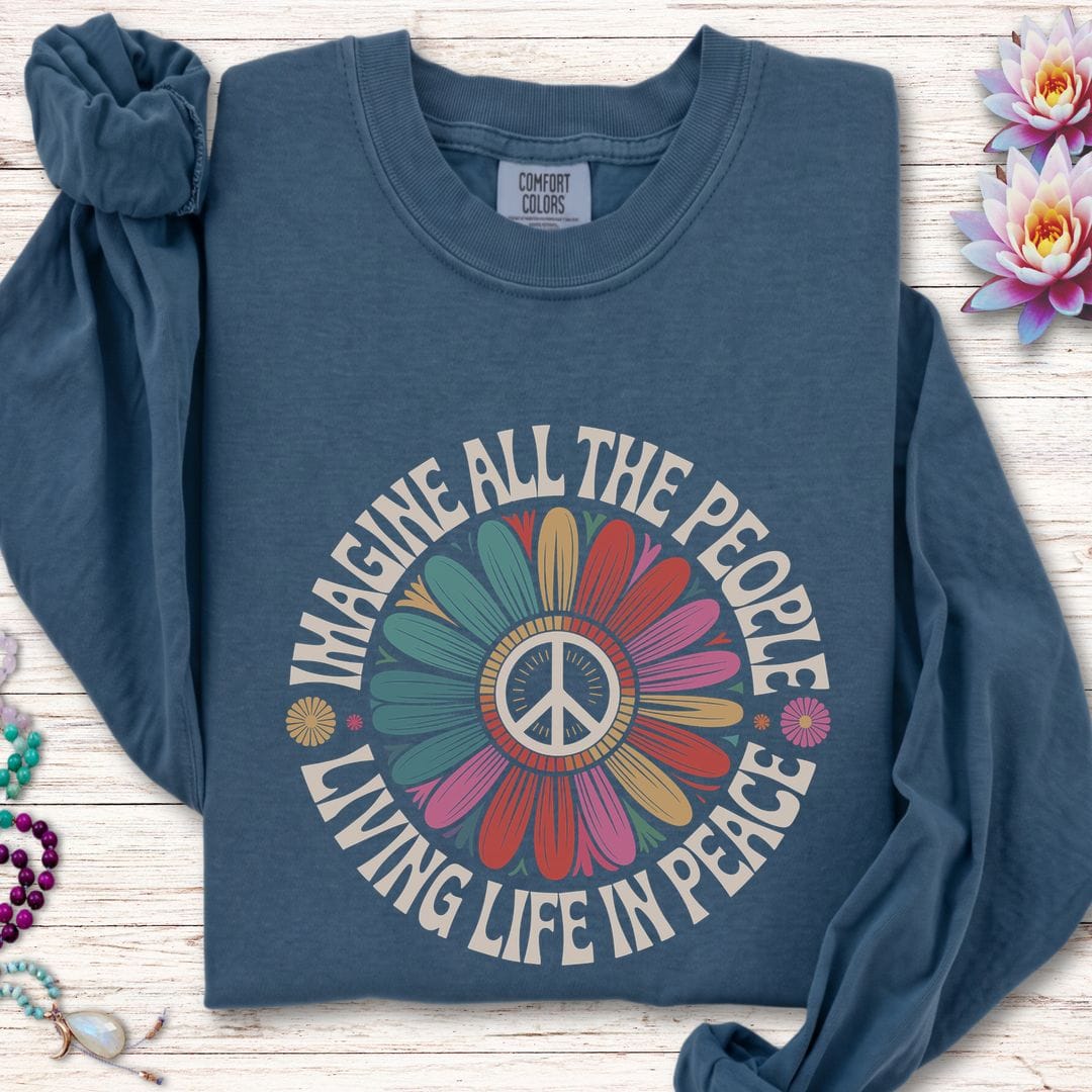 Printify Long-sleeve Imagine Peace Long Sleeve Tee Midnight / S