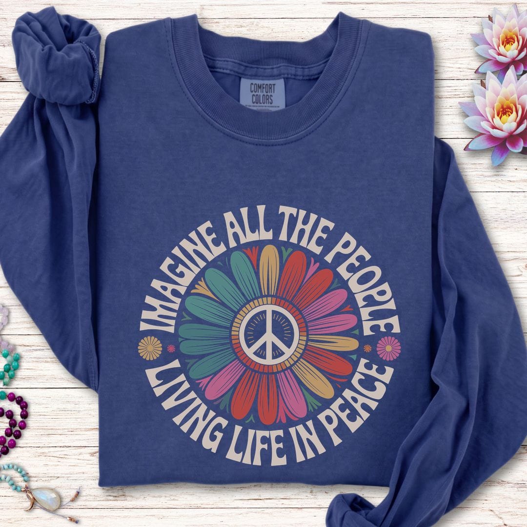 Printify Long-sleeve Imagine Peace Long Sleeve Tee True Navy / S