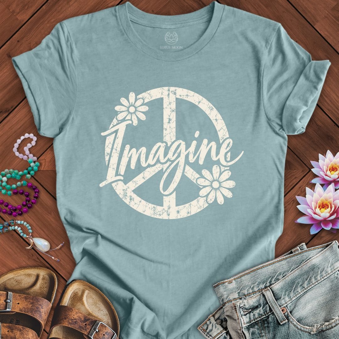 Imagine Peace Symbol Tee Heather Blue Lagoon