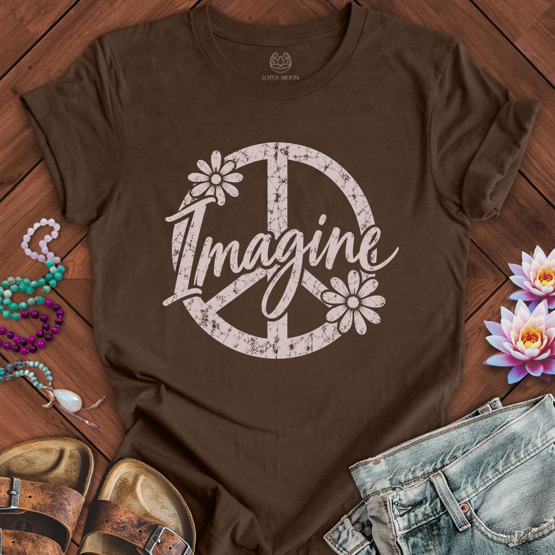 Imagine Peace Symbol Tee Heather Brown