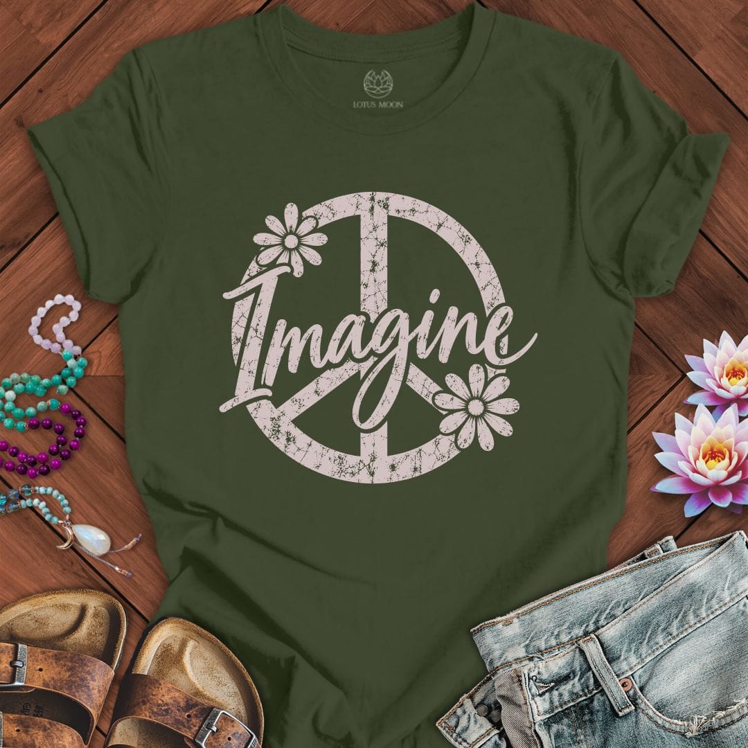 Imagine Peace Symbol Tee Military Green
