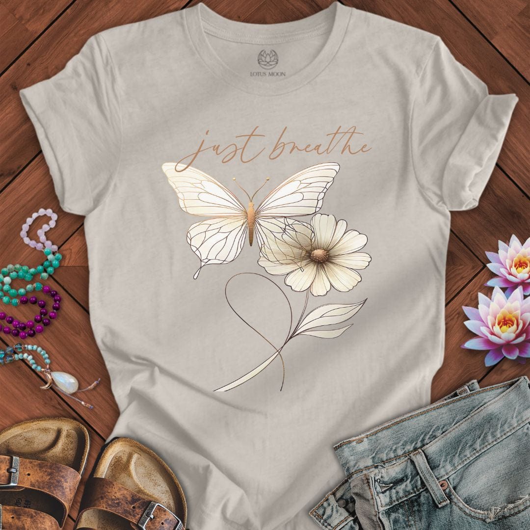 Just Breathe Butterfly Tee Heather Dust