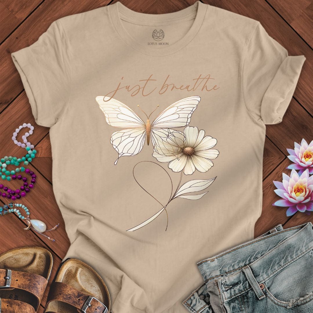 Just Breathe Butterfly Tee Tan