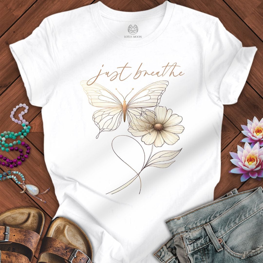 Just Breathe Butterfly Tee White