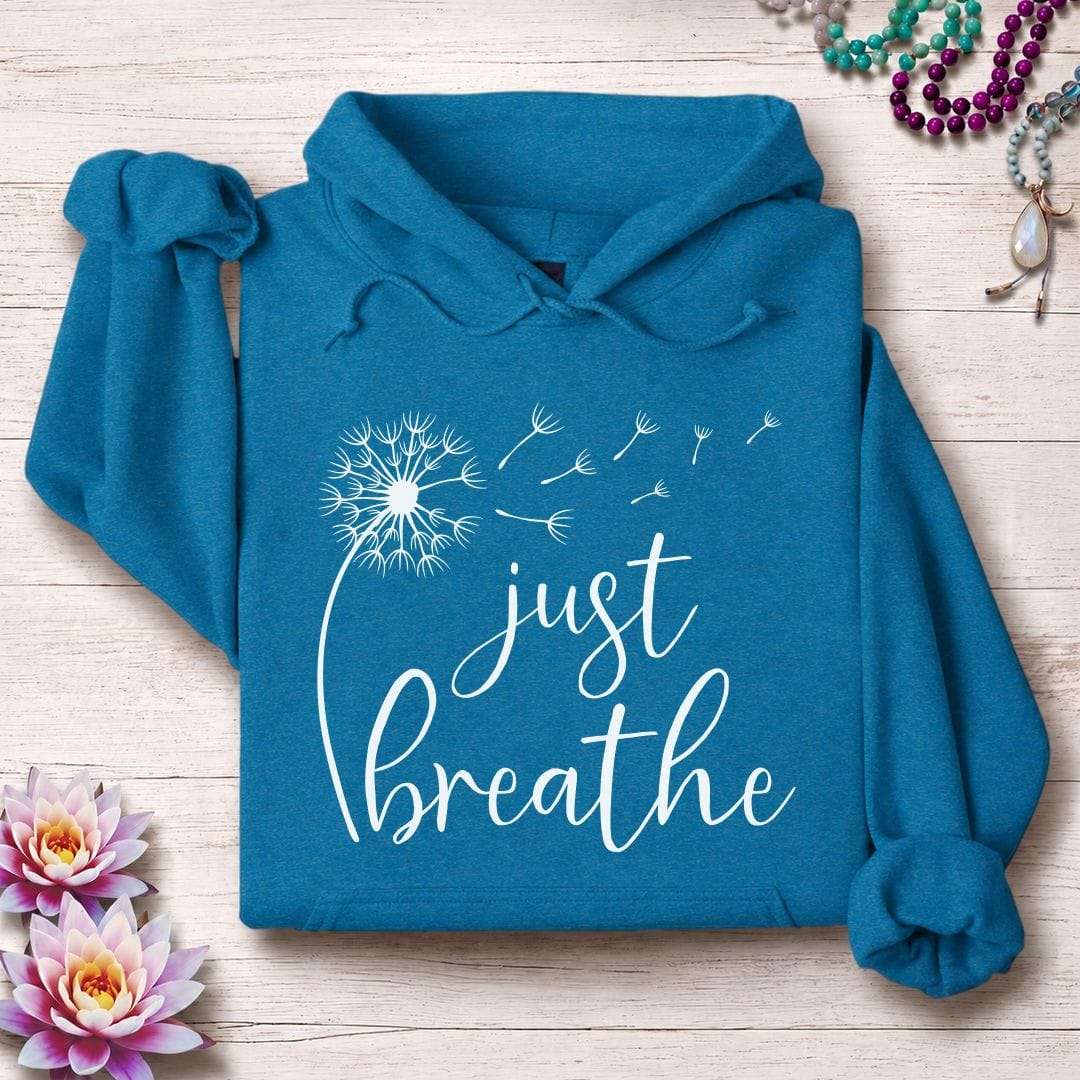 Printify Hoodie Just Breathe Dandelion Hoodie Antique Sapphire / S