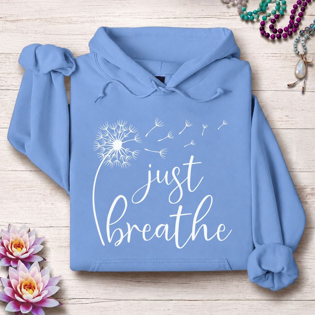 Printify Hoodie Just Breathe Dandelion Hoodie Carolina Blue / S