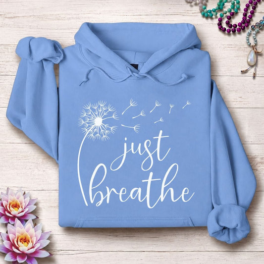 Just Breathe Dandelion Hoodie Carolina Blue