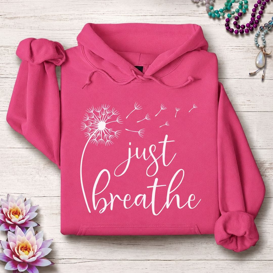 Printify Hoodie Just Breathe Dandelion Hoodie Heliconia / S