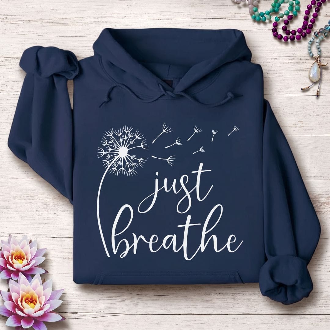 Printify Hoodie Just Breathe Dandelion Hoodie Navy / S