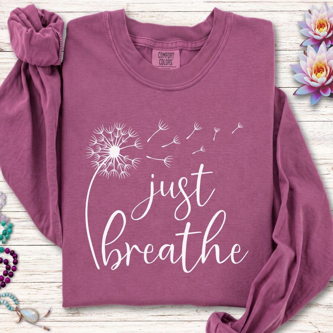 Printify Long-sleeve Just Breathe Dandelion Long Sleeve Tee Berry / S