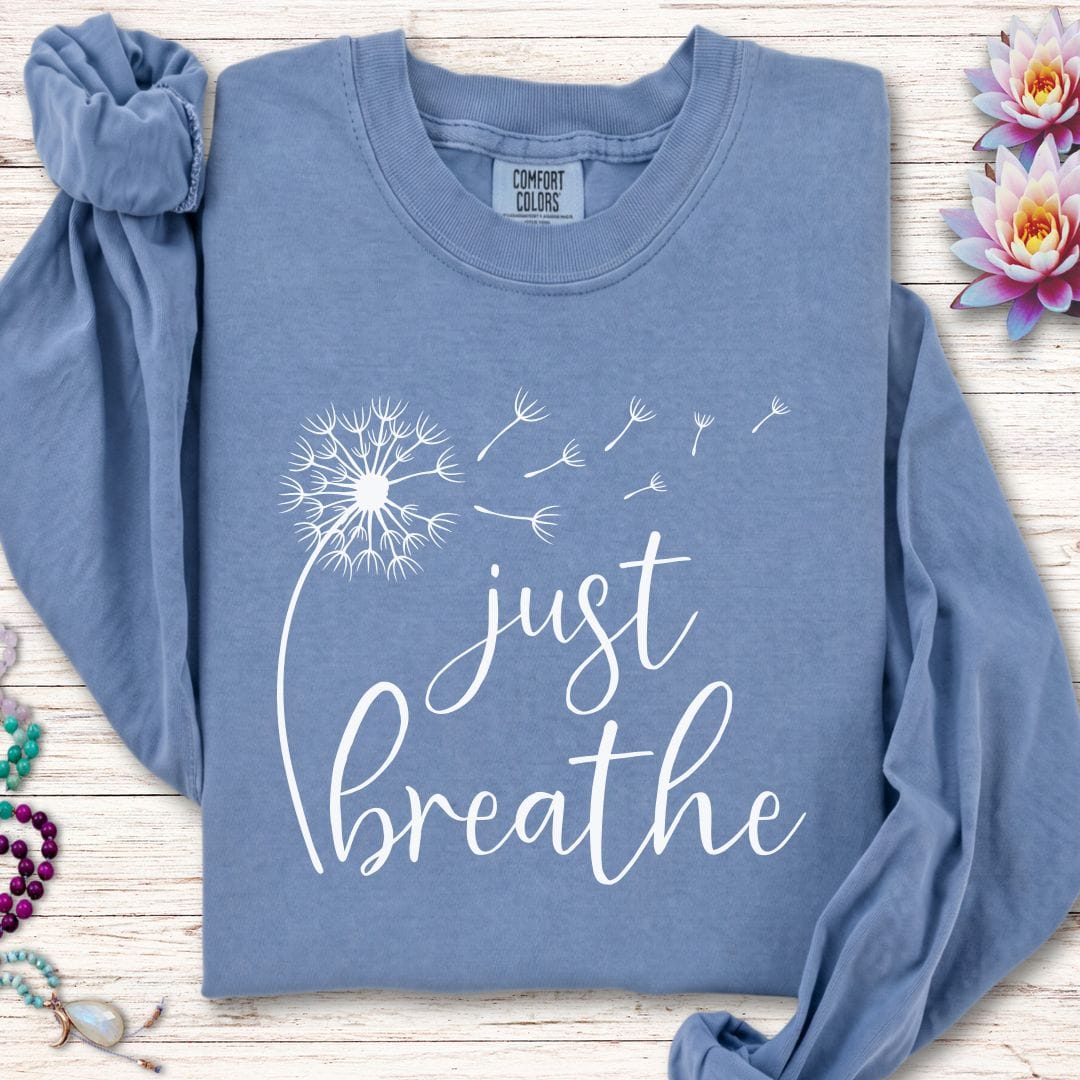 Printify Long-sleeve Just Breathe Dandelion Long Sleeve Tee Blue Jean / S