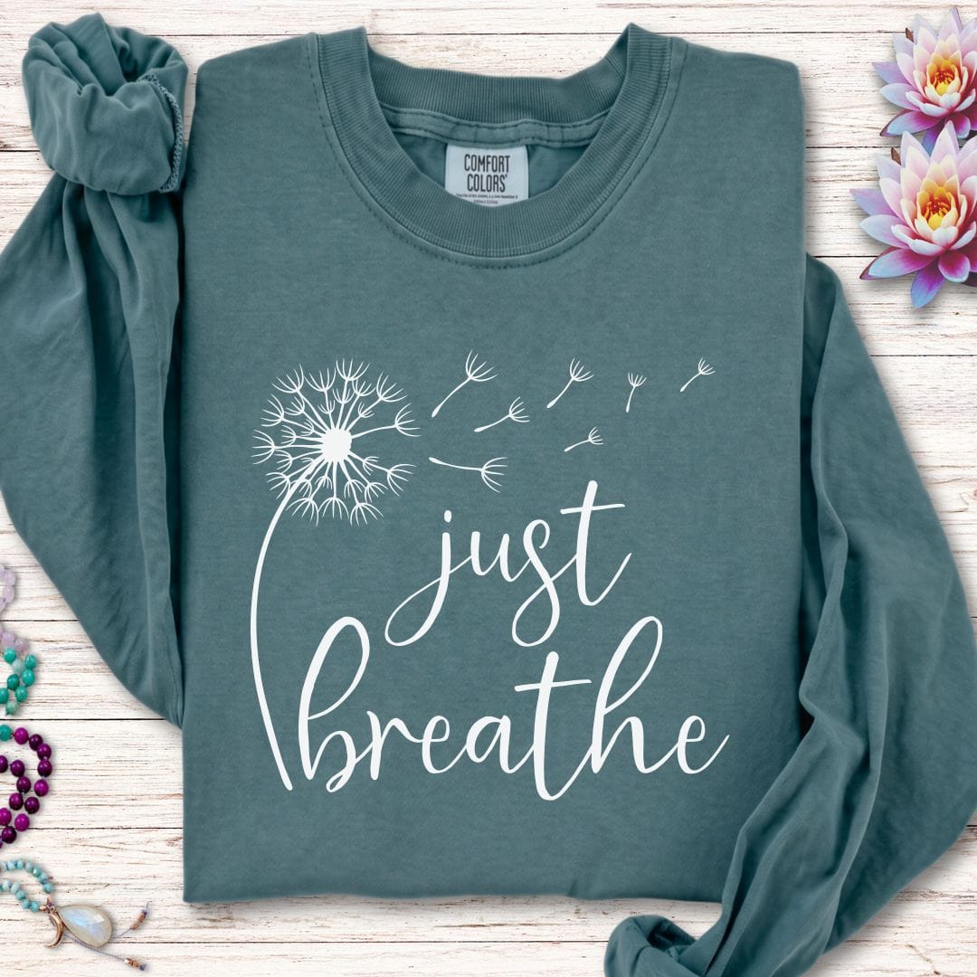 Printify Long-sleeve Just Breathe Dandelion Long Sleeve Tee Blue Spruce / S