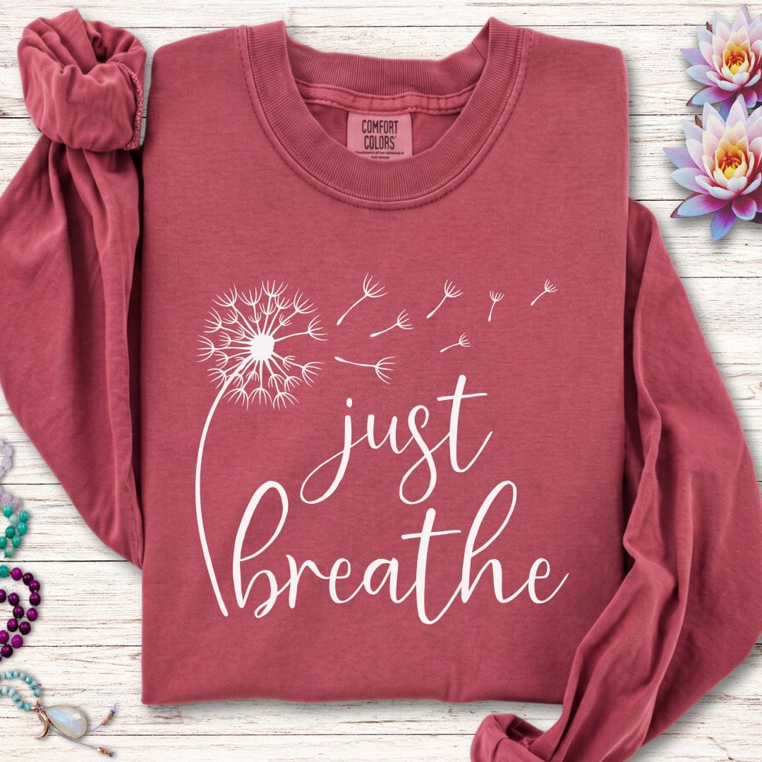 Printify Long-sleeve Just Breathe Dandelion Long Sleeve Tee Crimson / S