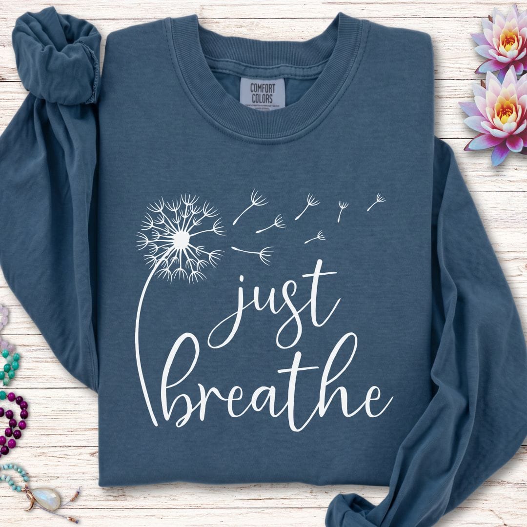 Printify Long-sleeve Just Breathe Dandelion Long Sleeve Tee Midnight / S