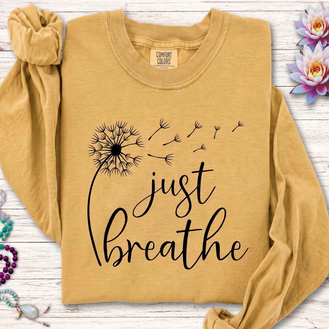 Printify Long-sleeve Just Breathe Dandelion Long Sleeve Tee Mustard / S