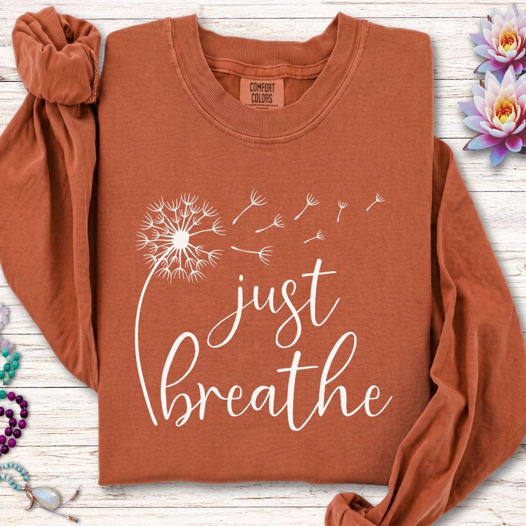 Printify Long-sleeve Just Breathe Dandelion Long Sleeve Tee Yam / S