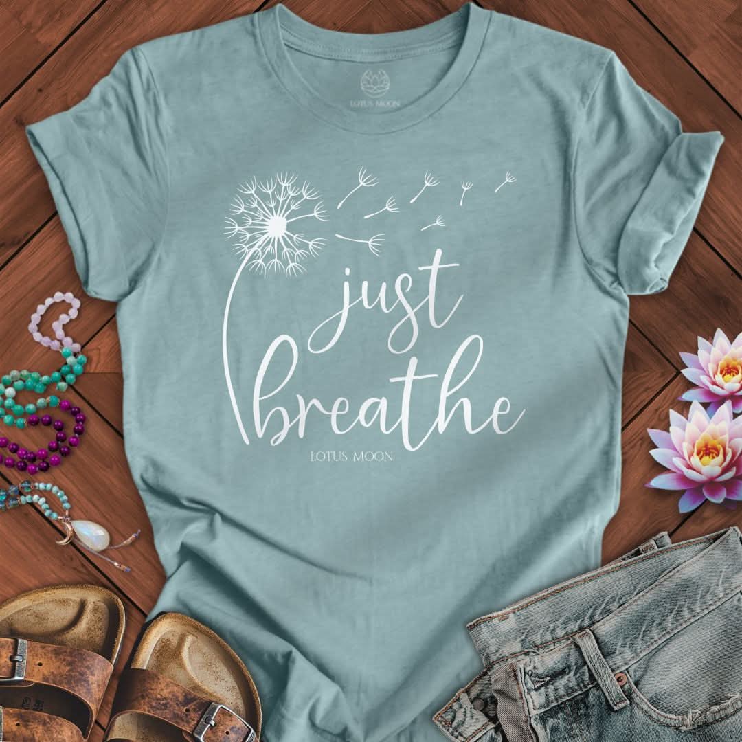 Just Breathe Dandelion Tee Heather Blue Lagoon
