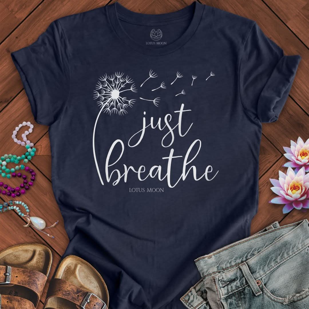 Just Breathe Dandelion Tee Heather Midnight Navy