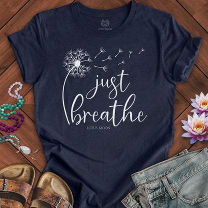 Just Breathe Dandelion Tee Heather Midnight Navy