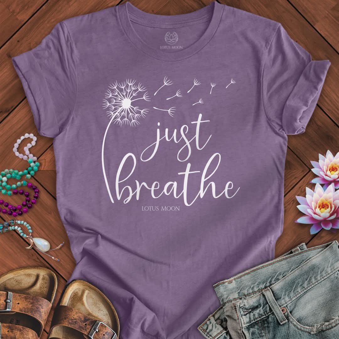 Just Breathe Dandelion Tee Heather Purple