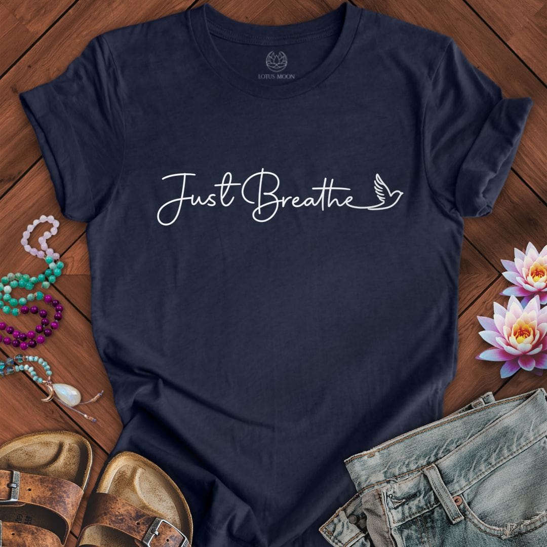 Printify T-Shirt Just Breathe Dove Tee Heather Midnight Navy / S
