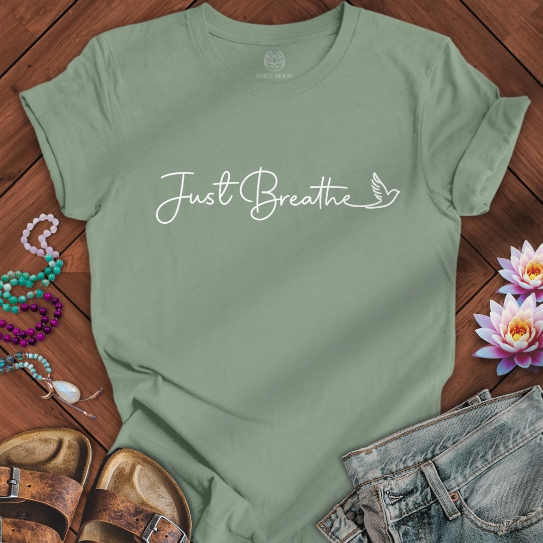 Printify T-Shirt Just Breathe Dove Tee Sage / S
