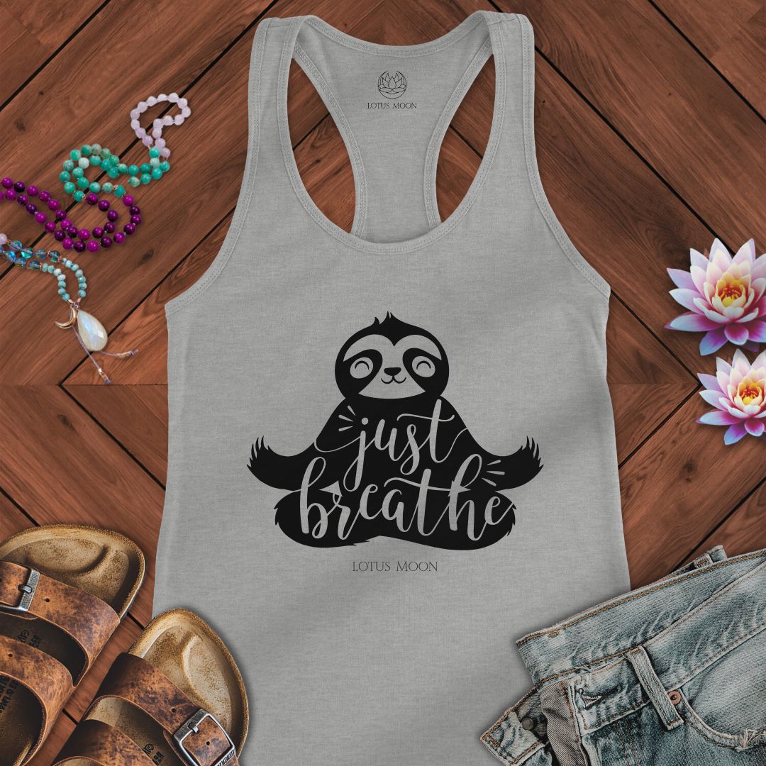 Just Breathe Sloth Tank Heather Grey