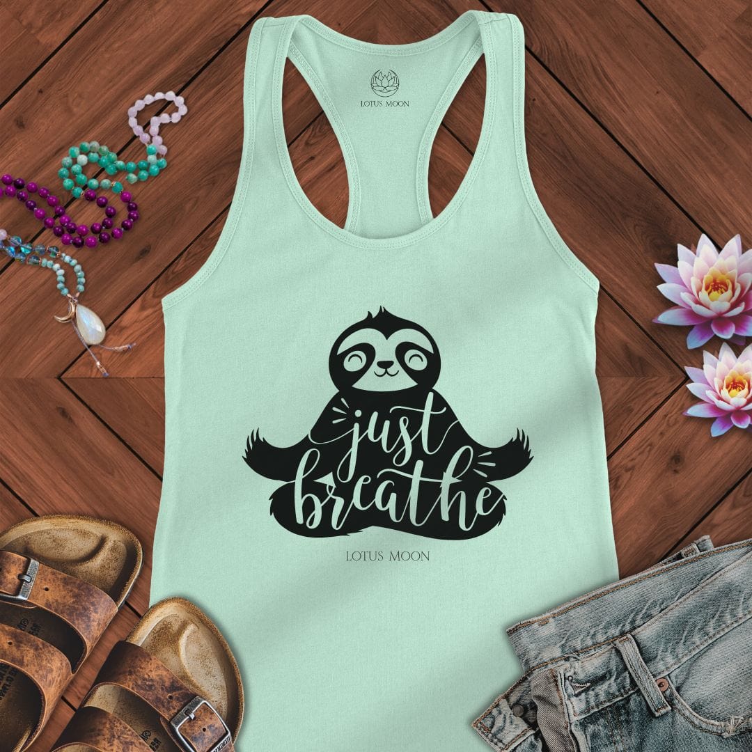 Just Breathe Sloth Tank Solid Mint