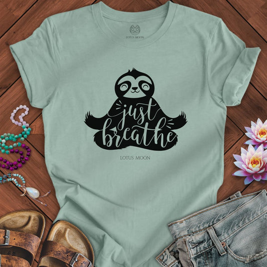 Just Breathe Sloth Tee Dusty Blue