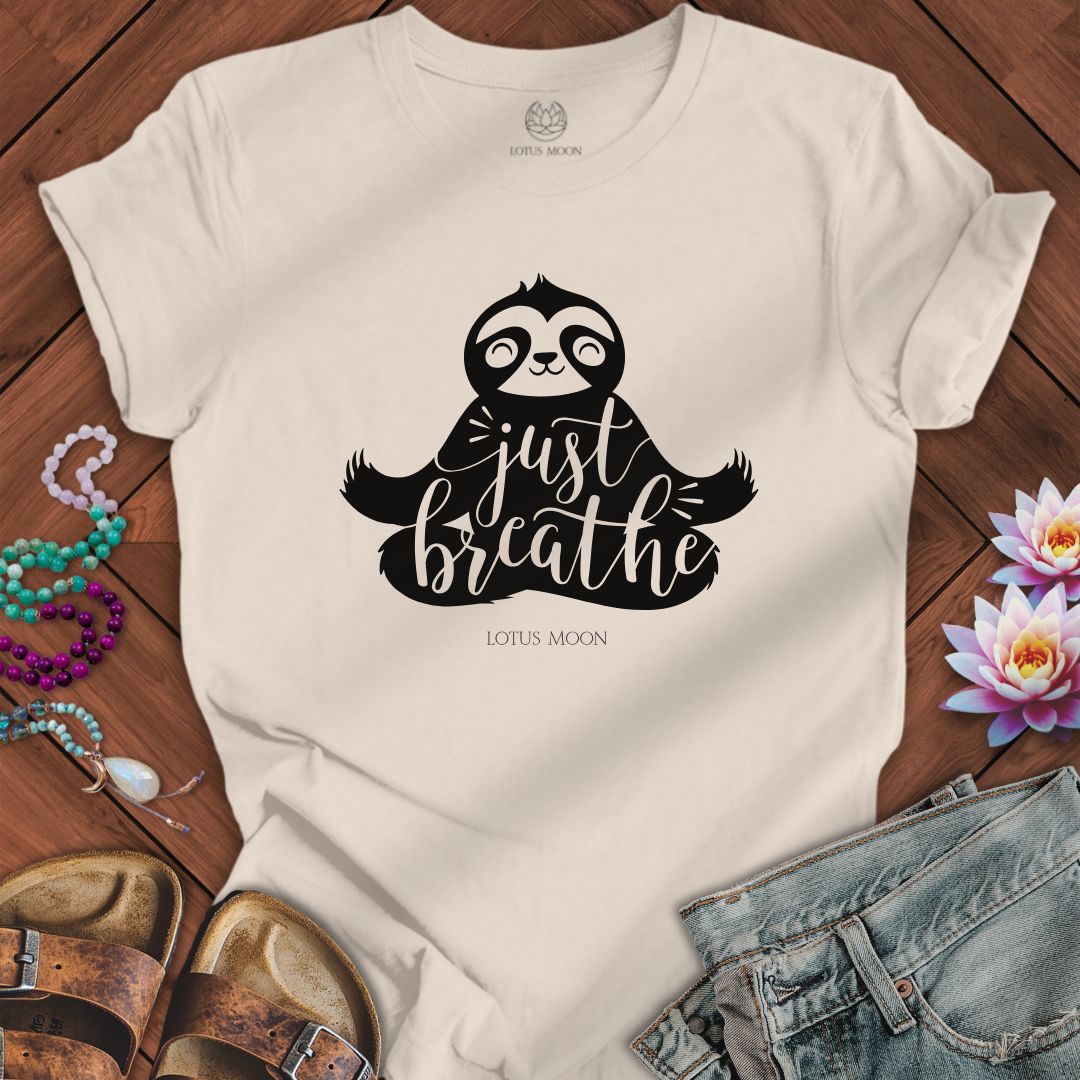 Just Breathe Sloth Tee Heather Dust