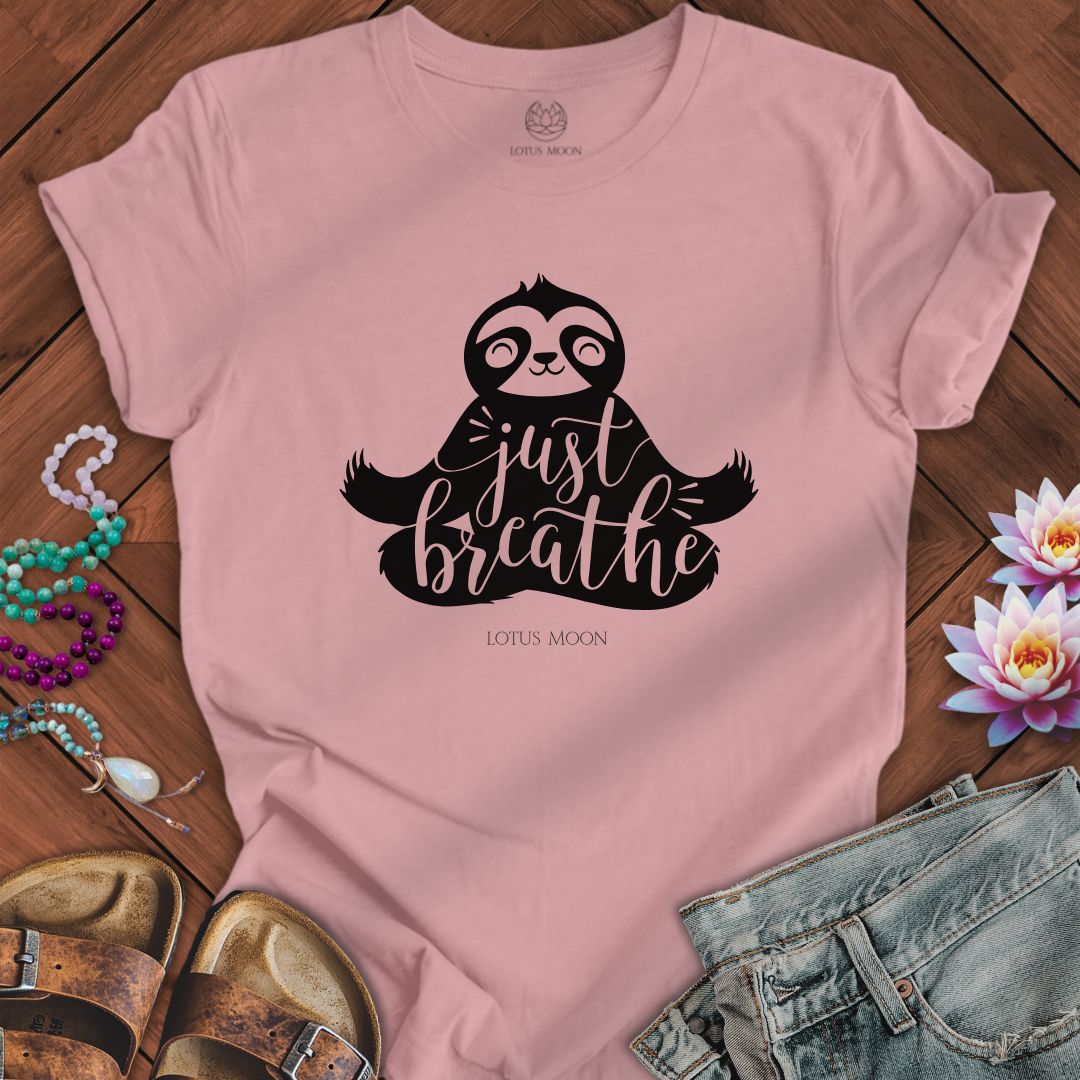 Just Breathe Sloth Tee Orchid
