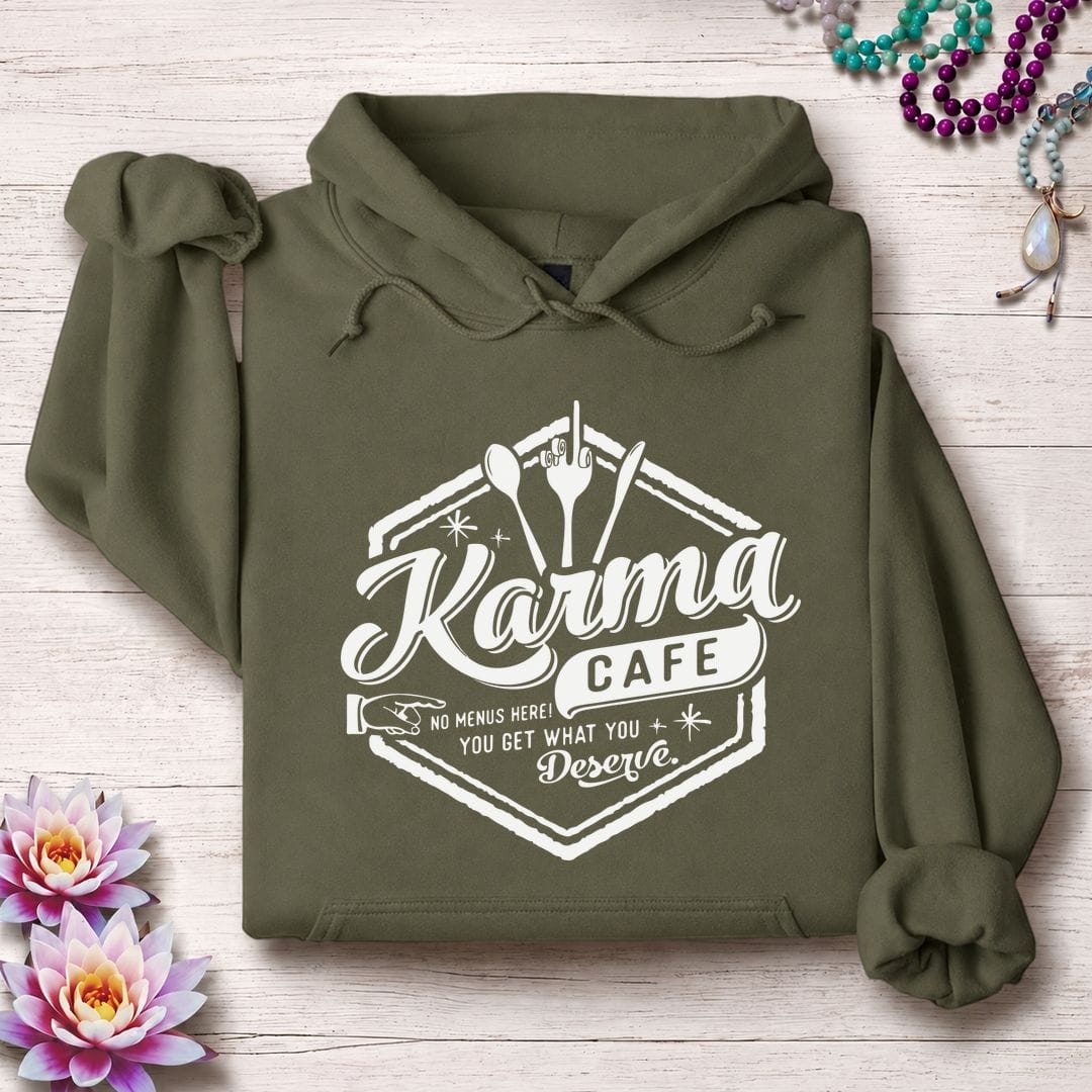 Printify Hoodie Karma Cafe Hoodie Military Green / S
