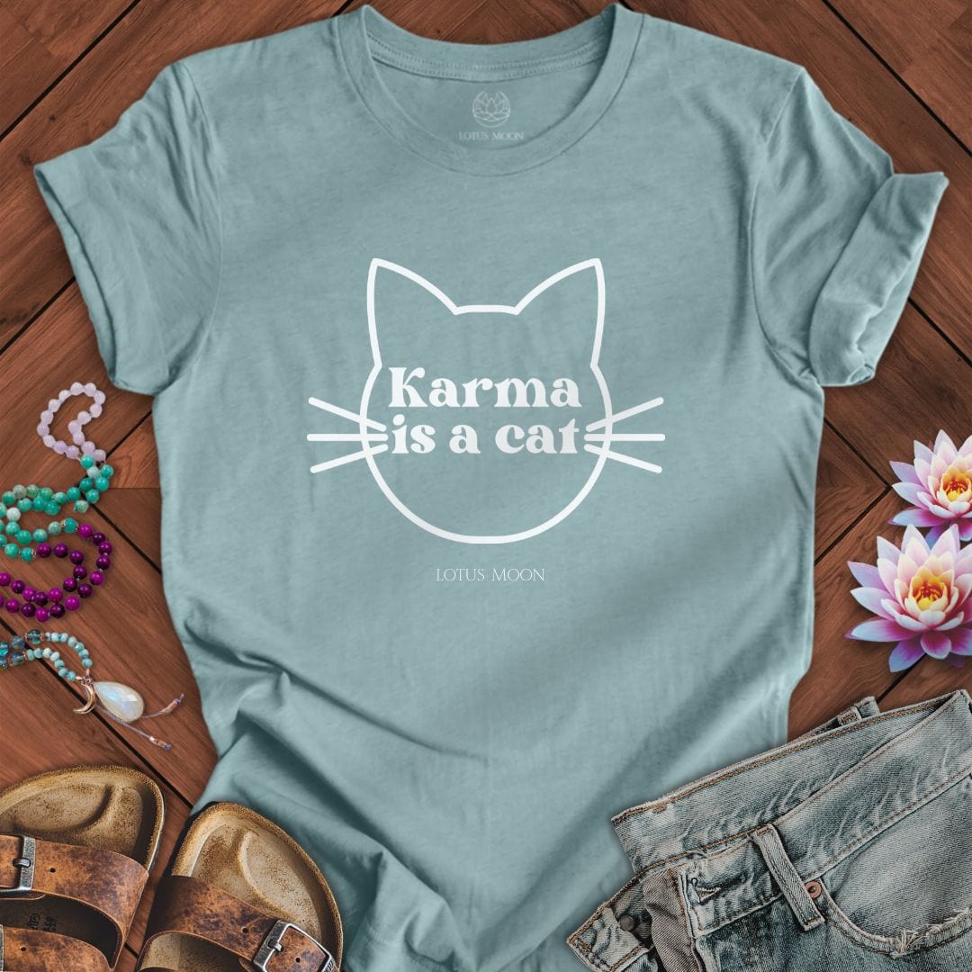 Karma is a Cat Tee Heather Blue Lagoon
