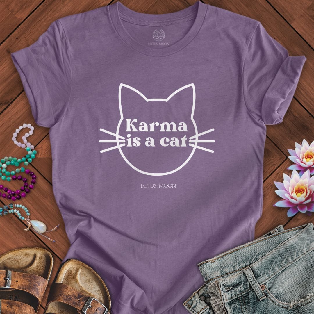 Karma is a Cat Tee Heather Purple
