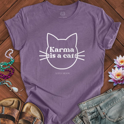 Karma is a Cat Tee Heather Purple