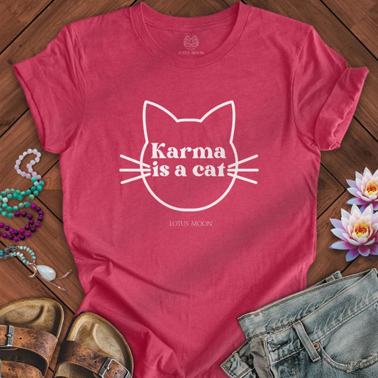 Karma is a Cat Tee Heather Raspberry