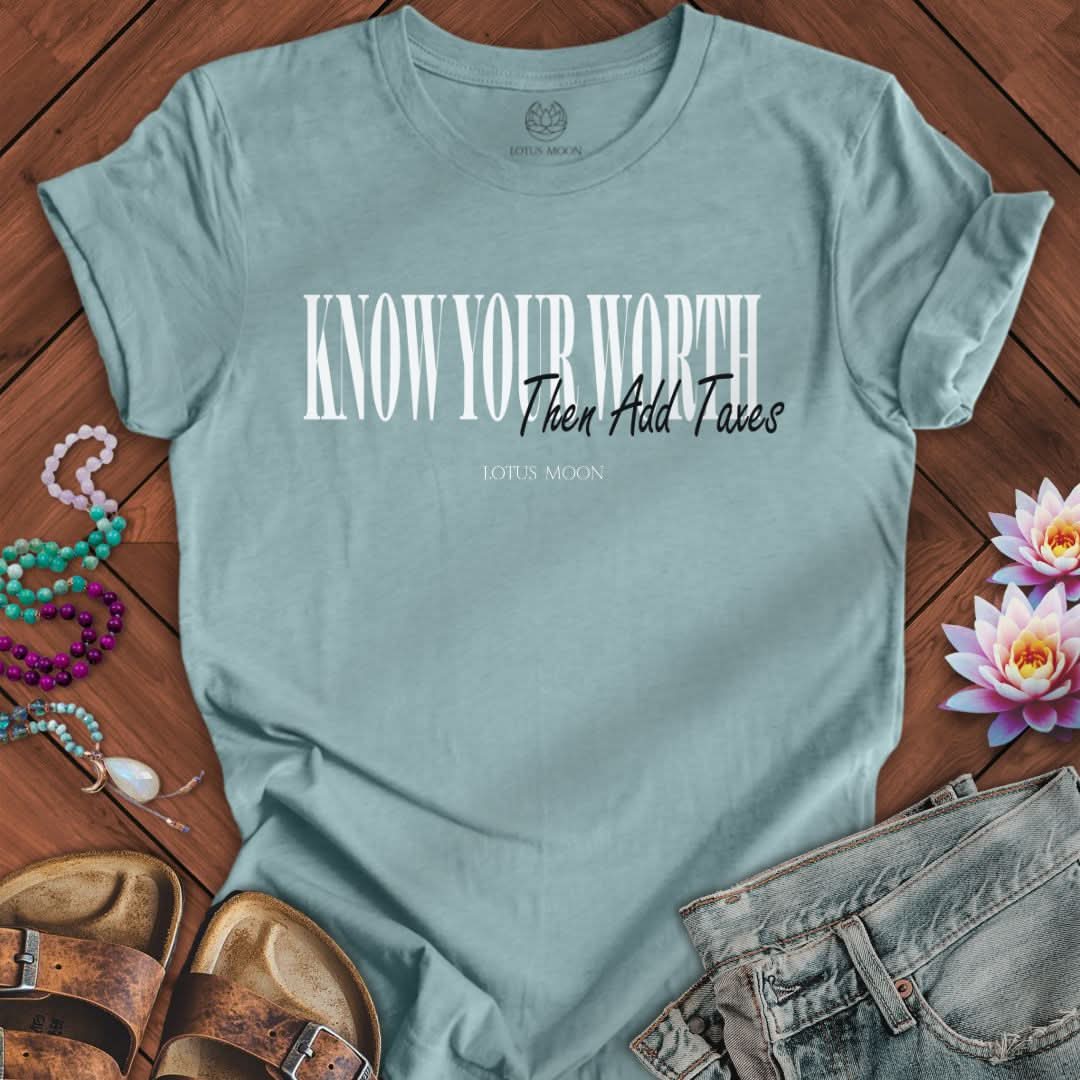 Know Your Worth Tee Heather Blue Lagoon