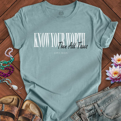 Know Your Worth Tee Heather Blue Lagoon