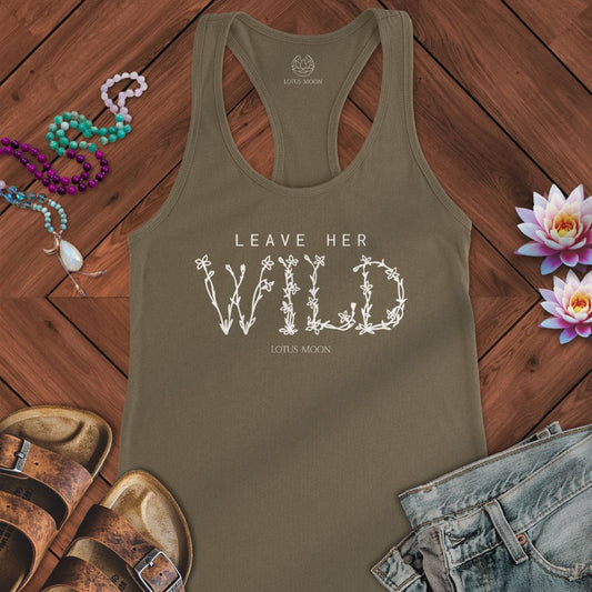 Leave Her Wild Tank Solid Military Green
