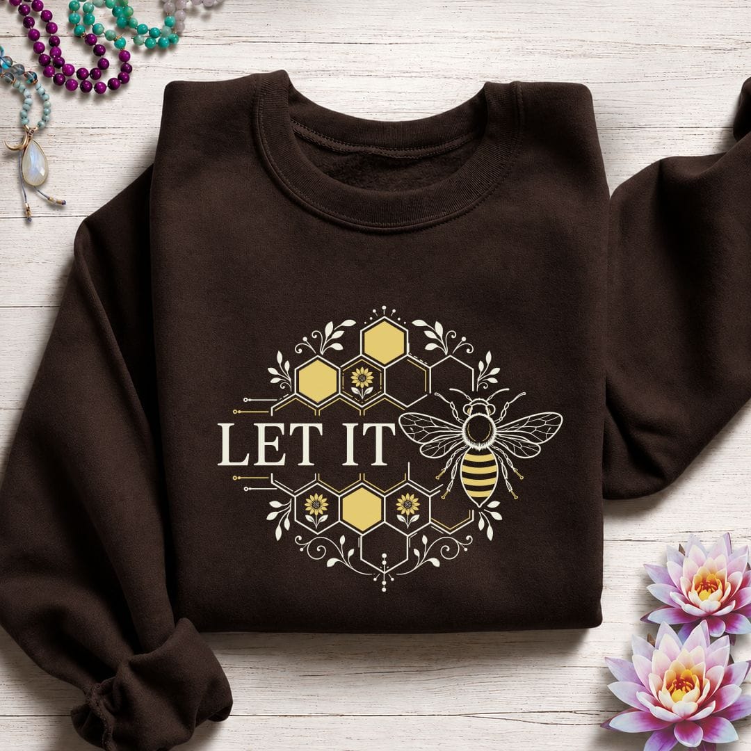 Printify Sweatshirt Let It Bee Honeycomb Sweatshirt Dark Chocolate / S