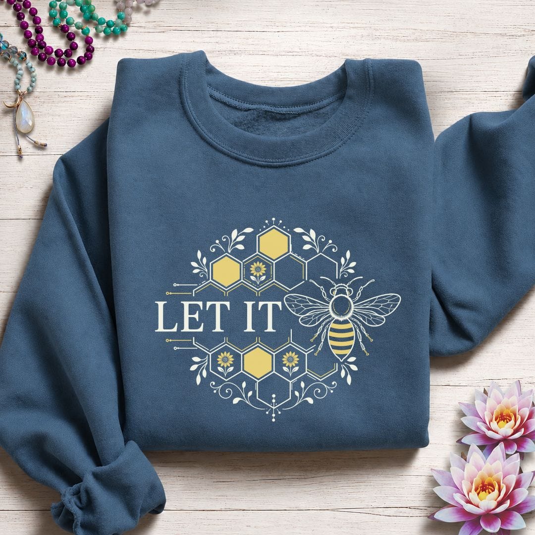 Printify Sweatshirt Let It Bee Honeycomb Sweatshirt Indigo Blue / S