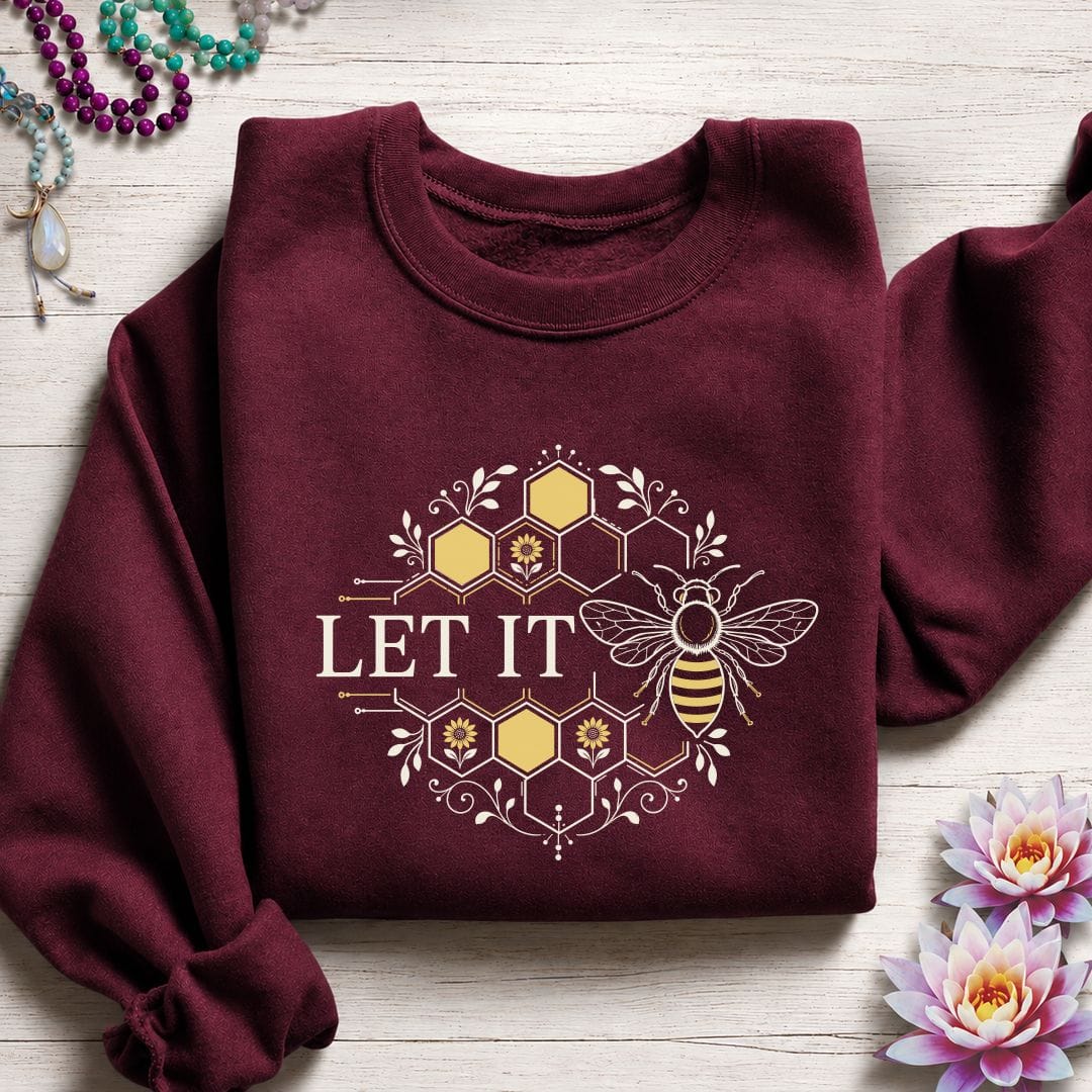 Printify Sweatshirt Let It Bee Honeycomb Sweatshirt Maroon / S