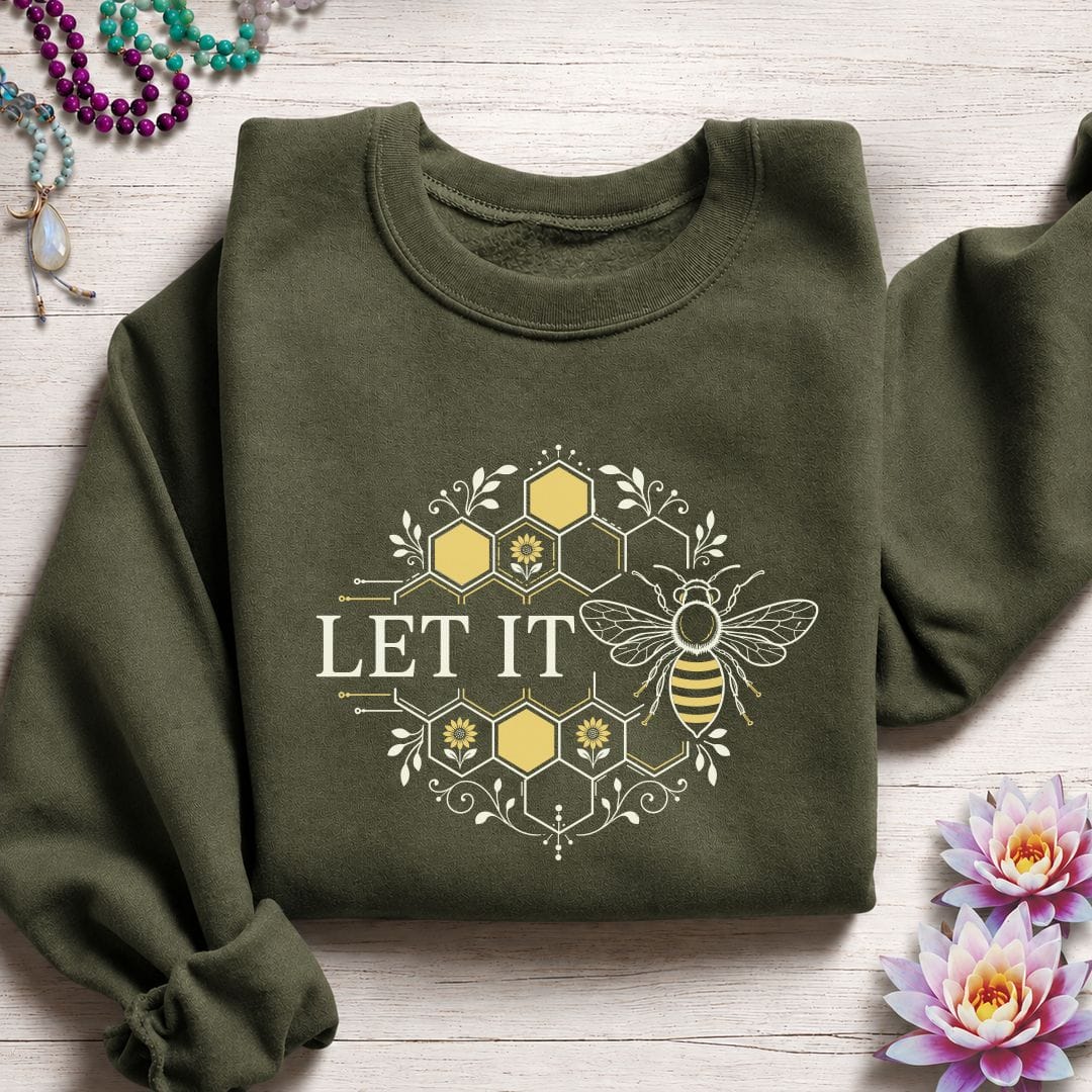 Printify Sweatshirt Let It Bee Honeycomb Sweatshirt Military Green / S