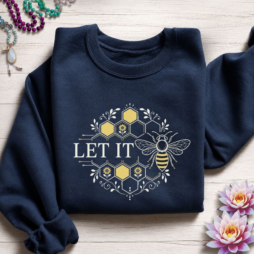 Printify Sweatshirt Let It Bee Honeycomb Sweatshirt Navy / S